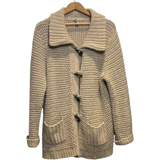 Talbots Chunky Knit Toggle Button Cotton/Wool Fisherman Cardigan Sweater Size L - Picture 1 of 15